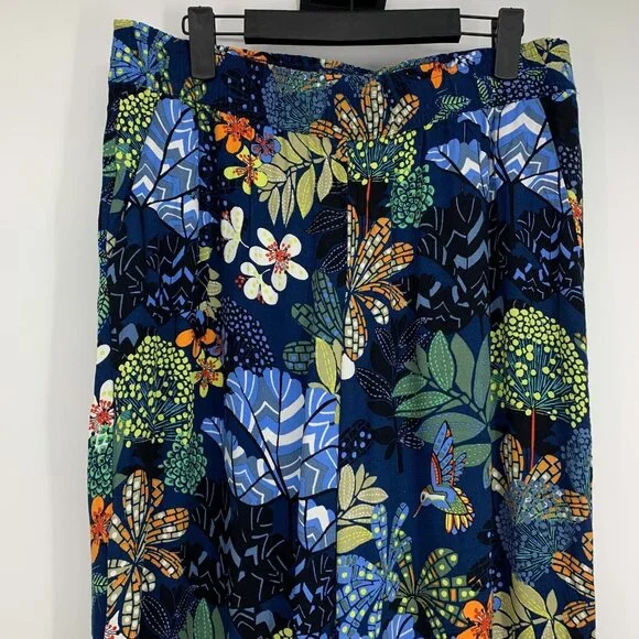 LOFT Pants Blue Floral Print Wide Leg Pull On Pockets - Picture 2 of 9